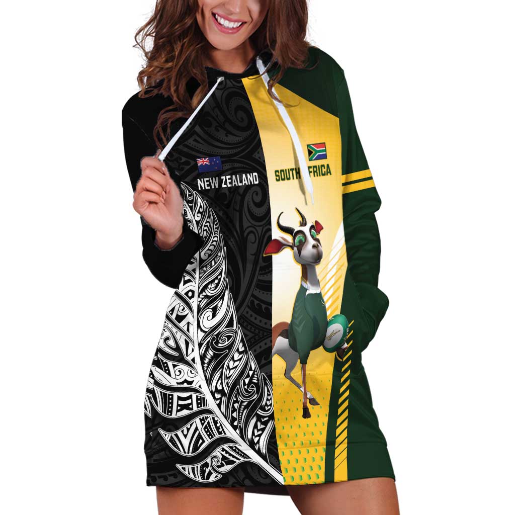 New Zealand and South Africa Rugby Custom Hoodie Dress Maori Silver Fern Springbok Together - Aussie Hoodie