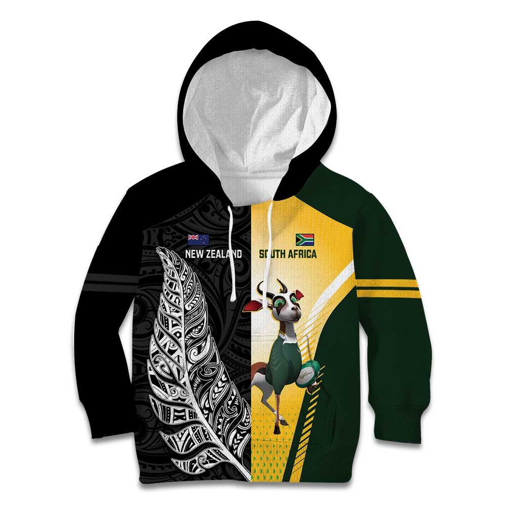 New Zealand and South Africa Rugby Custom Kid Hoodie Maori Silver Fern Springbok Together - Aussie Hoodie