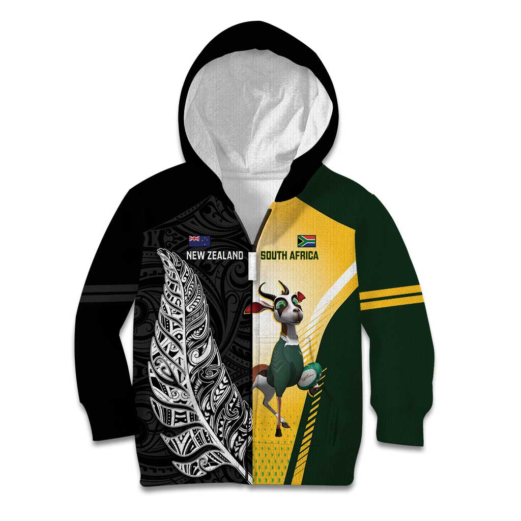 New Zealand and South Africa Rugby Custom Kid Hoodie Maori Silver Fern Springbok Together - Aussie Hoodie