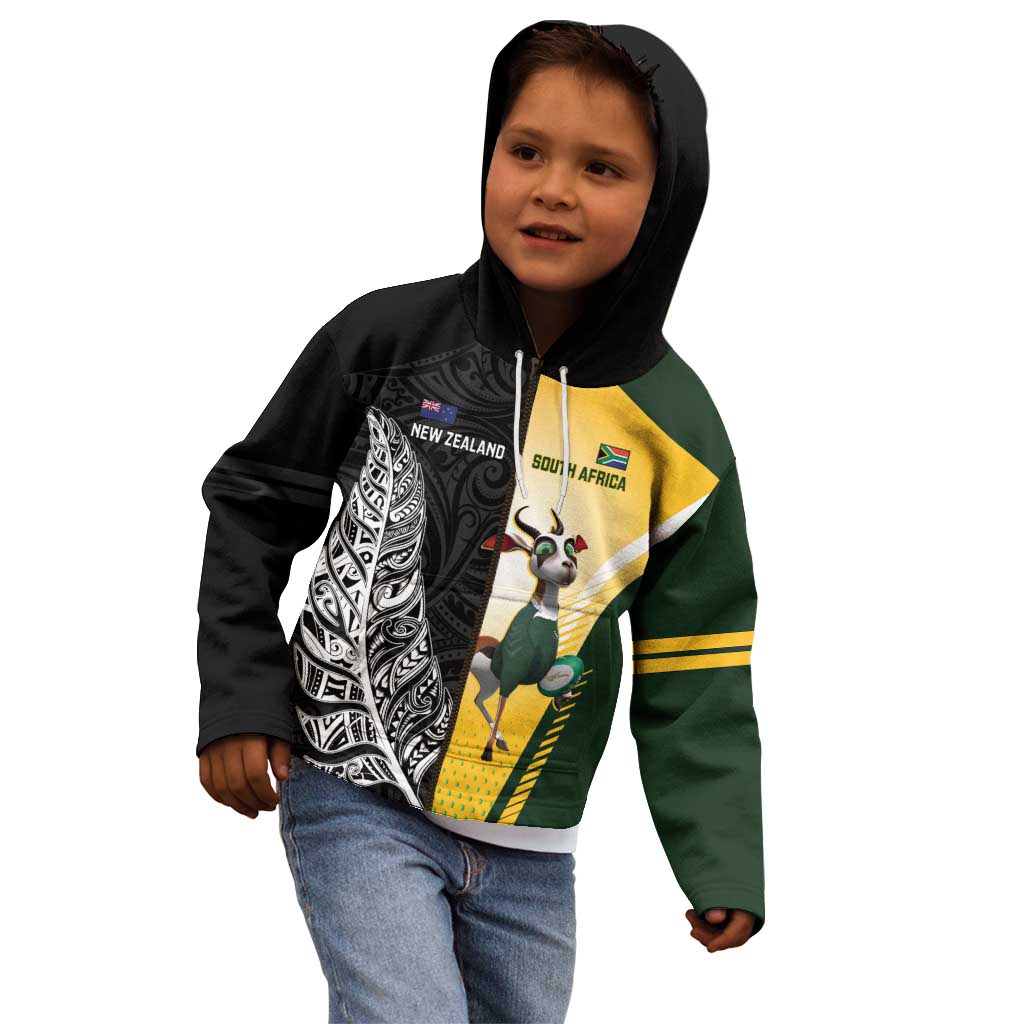 New Zealand and South Africa Rugby Custom Kid Hoodie Maori Silver Fern Springbok Together - Aussie Hoodie
