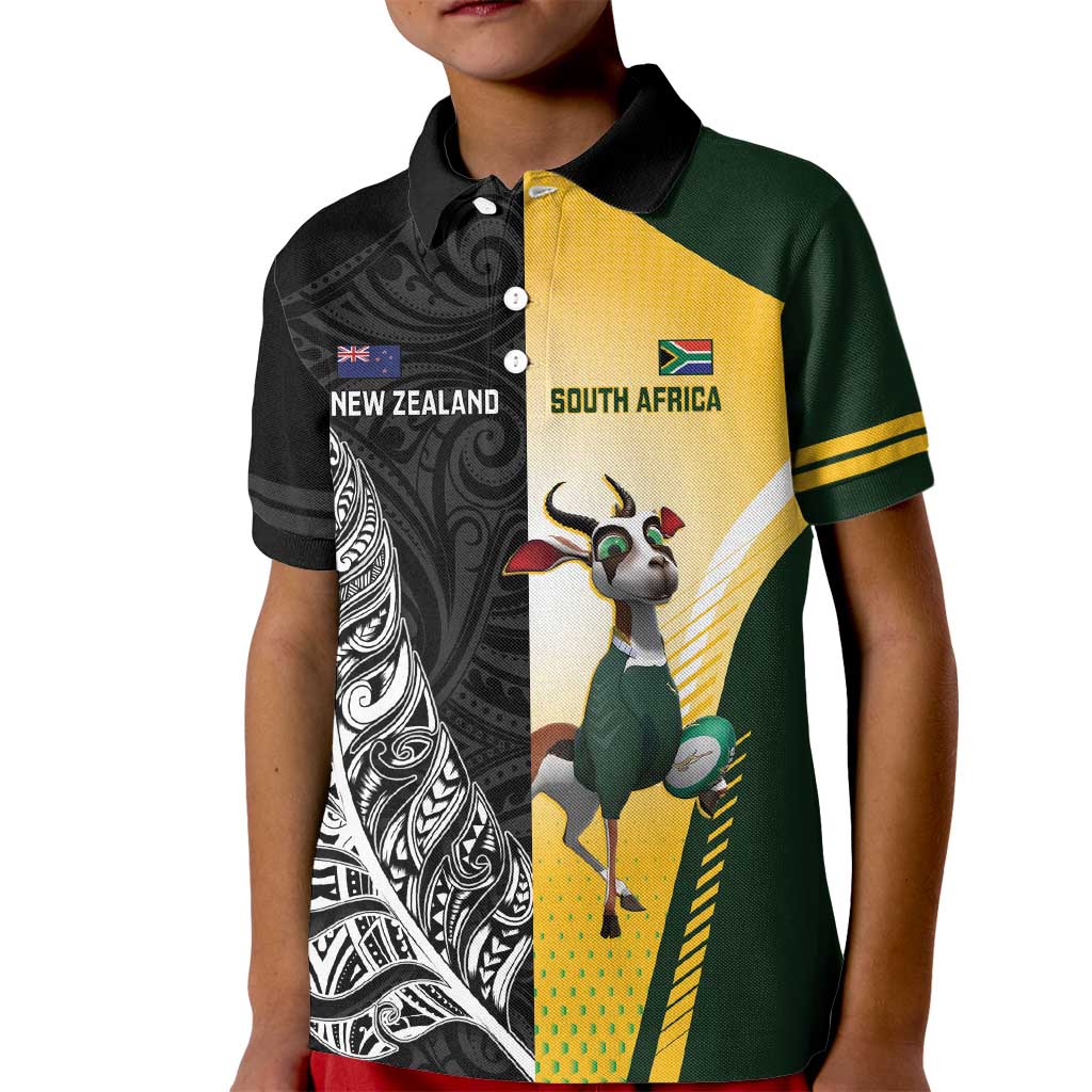 New Zealand and South Africa Rugby Custom Kid Polo Shirt Maori Silver Fern Springbok Together - Aussie Hoodie