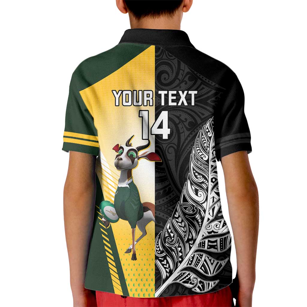 New Zealand and South Africa Rugby Custom Kid Polo Shirt Maori Silver Fern Springbok Together - Aussie Hoodie