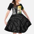 New Zealand and South Africa Rugby Custom Kid Short Sleeve Dress Maori Silver Fern Springbok Together - Aussie Hoodie