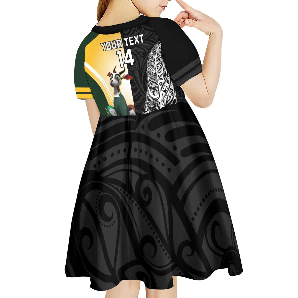 New Zealand and South Africa Rugby Custom Kid Short Sleeve Dress Maori Silver Fern Springbok Together - Aussie Hoodie