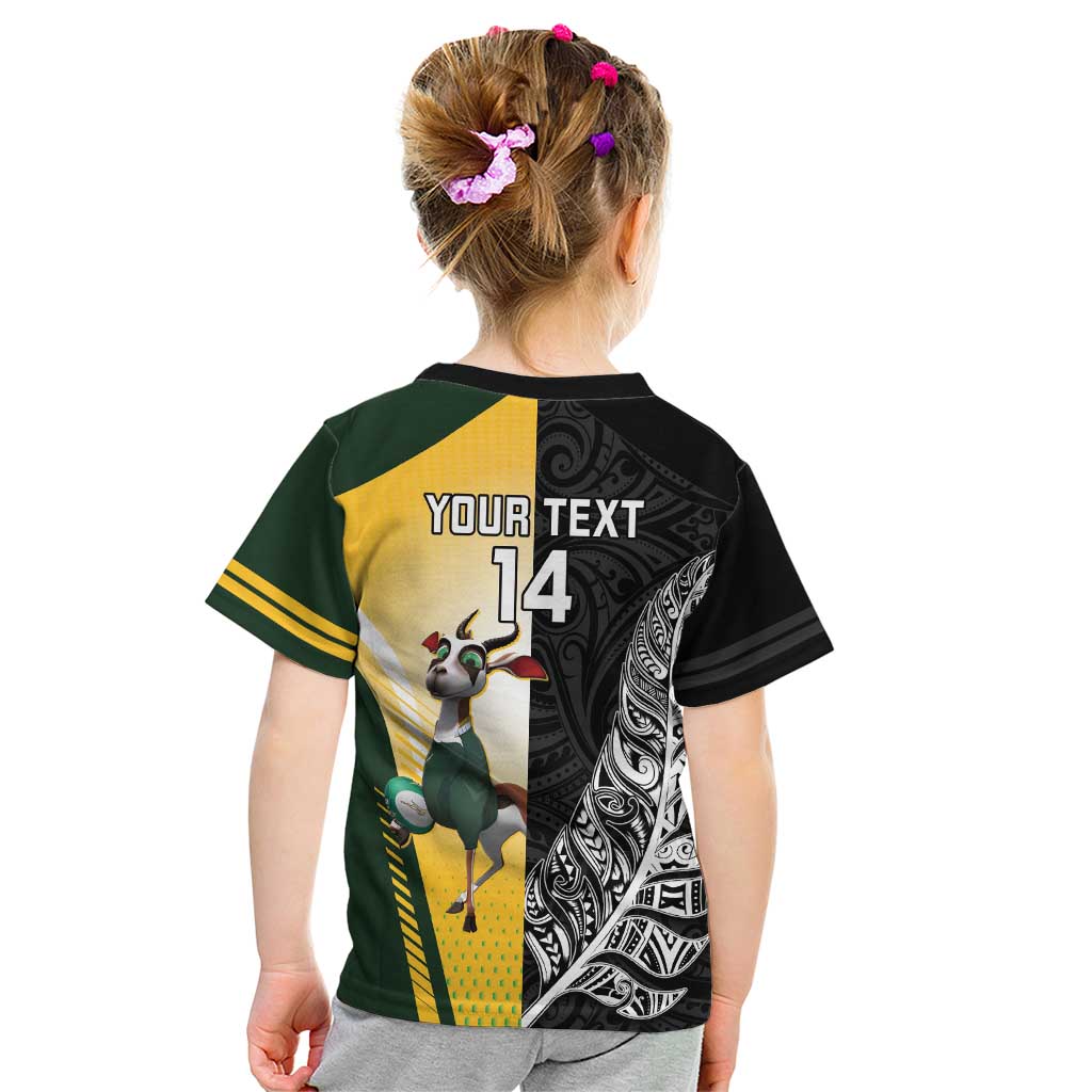 New Zealand and South Africa Rugby Custom Kid T Shirt Maori Silver Fern Springbok Together - Aussie Hoodie