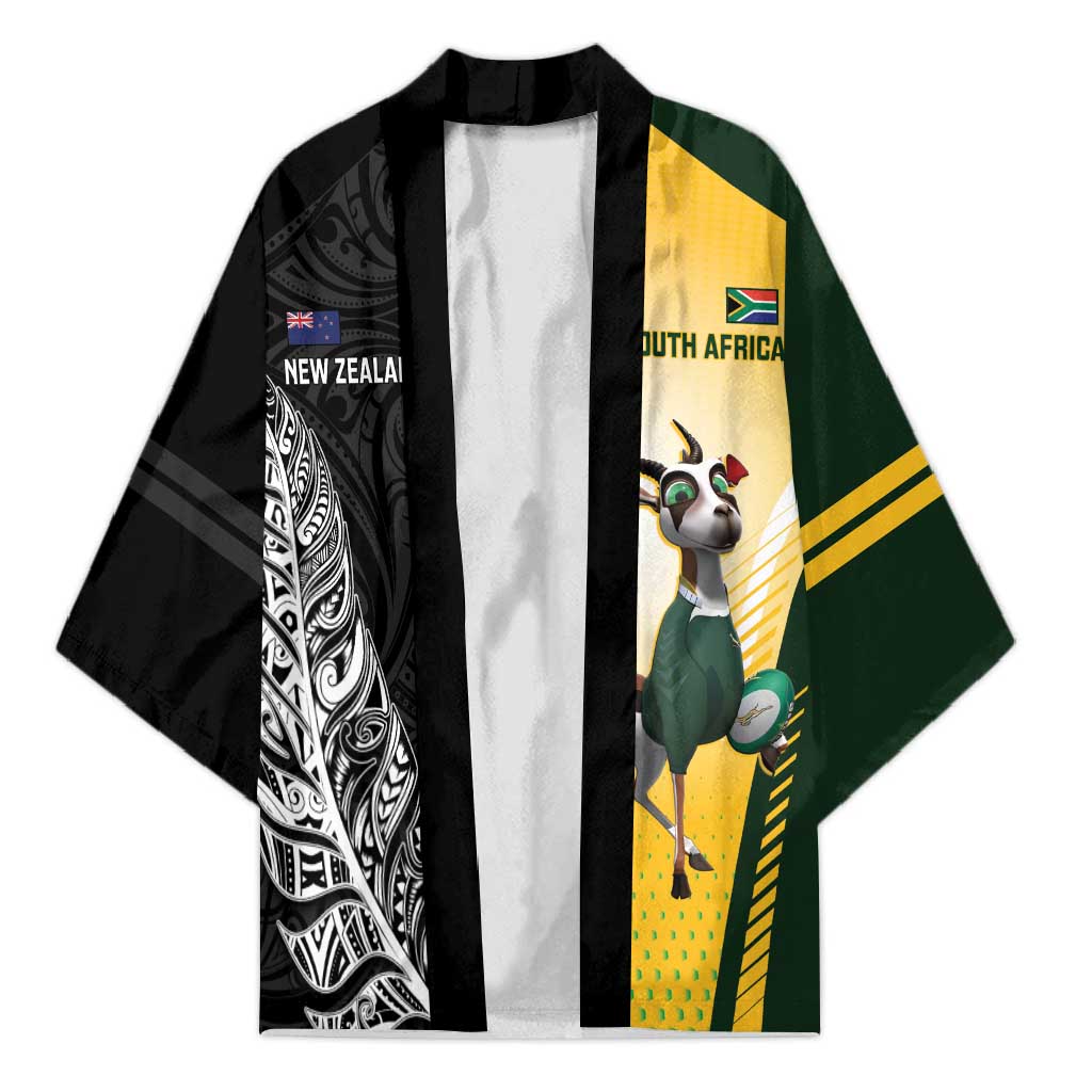 New Zealand and South Africa Rugby Custom Kimono Maori Silver Fern Springbok Together - Aussie Hoodie