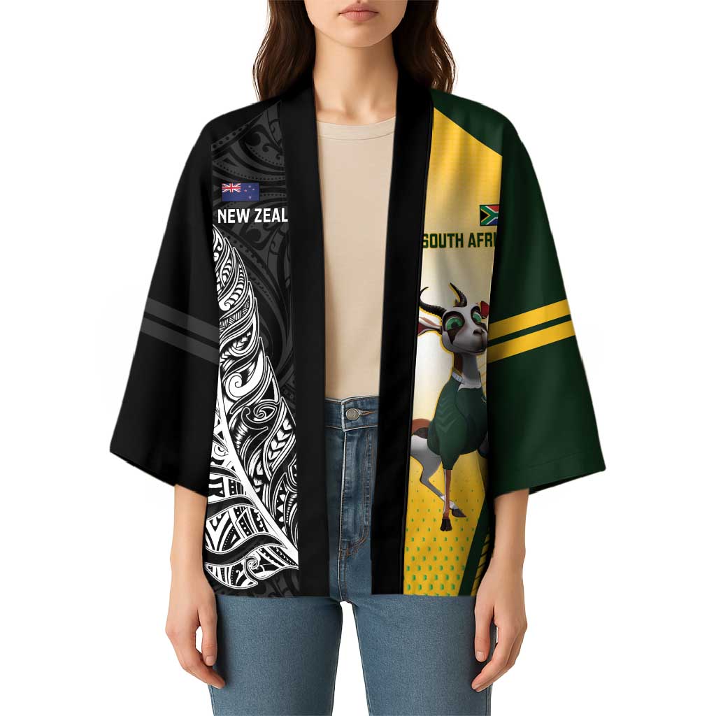 New Zealand and South Africa Rugby Custom Kimono Maori Silver Fern Springbok Together - Aussie Hoodie