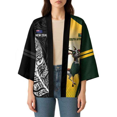 New Zealand and South Africa Rugby Custom Kimono Maori Silver Fern Springbok Together - Aussie Hoodie
