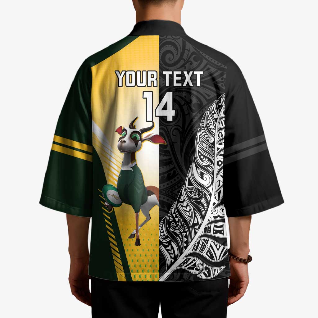 New Zealand and South Africa Rugby Custom Kimono Maori Silver Fern Springbok Together - Aussie Hoodie
