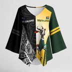 New Zealand and South Africa Rugby Custom Kimono Sleeve Blouse Maori Silver Fern Springbok Together - Aussie Hoodie