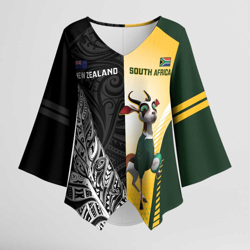 New Zealand and South Africa Rugby Custom Kimono Sleeve Blouse Maori Silver Fern Springbok Together - Aussie Hoodie