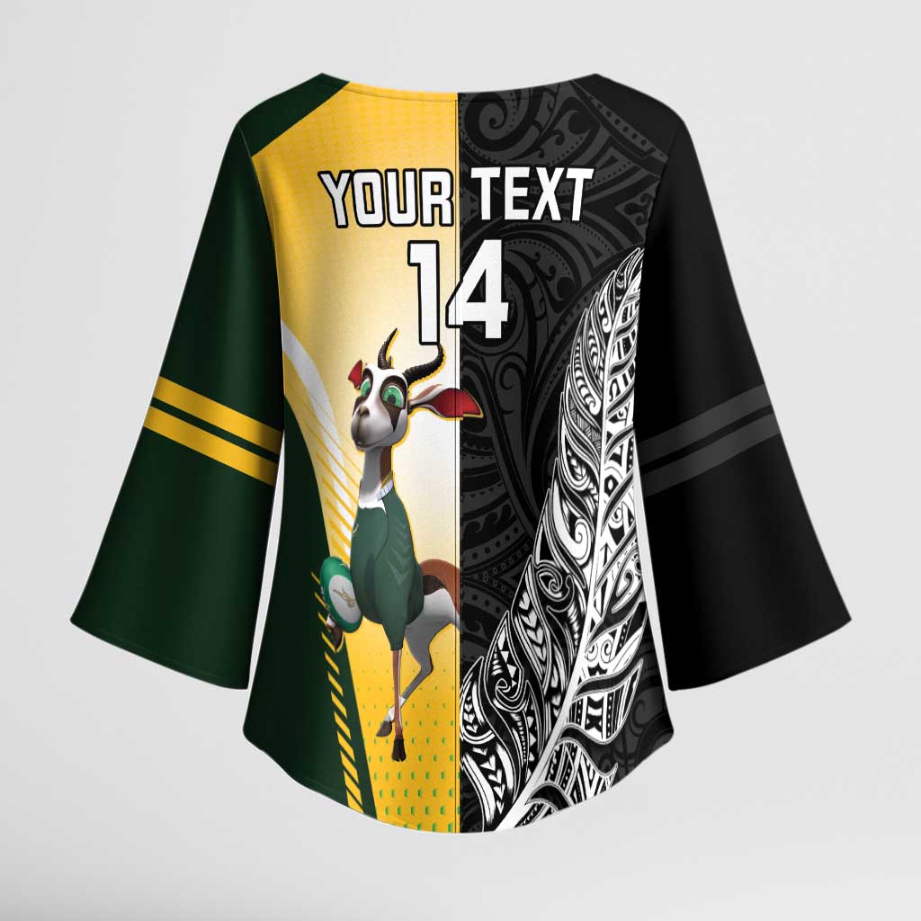 New Zealand and South Africa Rugby Custom Kimono Sleeve Blouse Maori Silver Fern Springbok Together - Aussie Hoodie