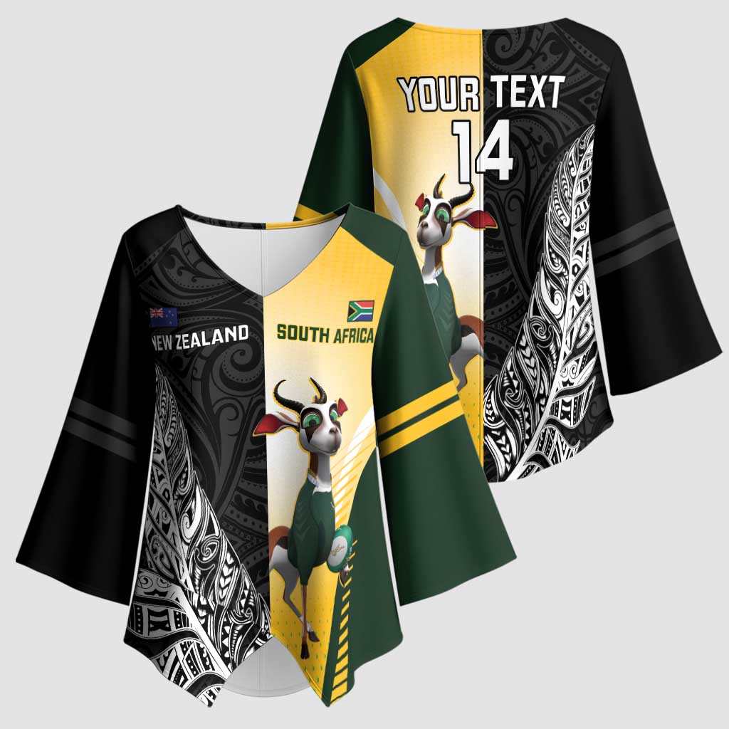 New Zealand and South Africa Rugby Custom Kimono Sleeve Blouse Maori Silver Fern Springbok Together - Aussie Hoodie