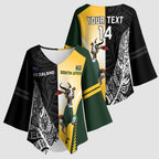 New Zealand and South Africa Rugby Custom Kimono Sleeve Blouse Maori Silver Fern Springbok Together - Aussie Hoodie