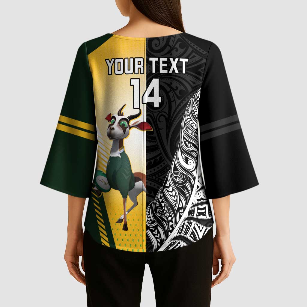 New Zealand and South Africa Rugby Custom Kimono Sleeve Blouse Maori Silver Fern Springbok Together - Aussie Hoodie