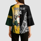 New Zealand and South Africa Rugby Custom Kimono Sleeve Blouse Maori Silver Fern Springbok Together - Aussie Hoodie