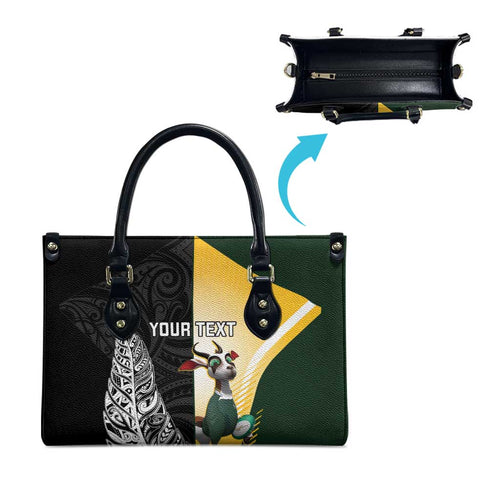 New Zealand and South Africa Rugby Custom Leather Bag Maori Silver Fern Springbok Together - Aussie Hoodie