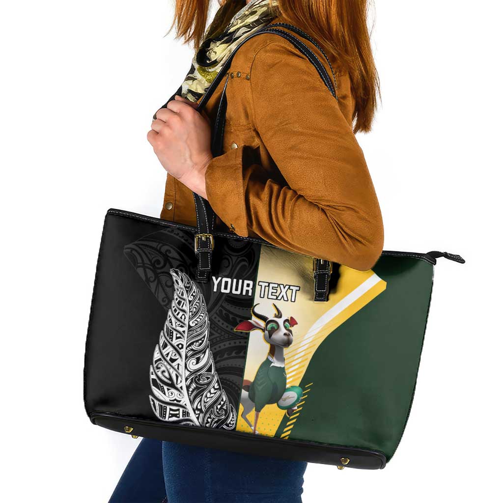 New Zealand and South Africa Rugby Custom Leather Tote Bag Maori Silver Fern Springbok Together - Aussie Hoodie