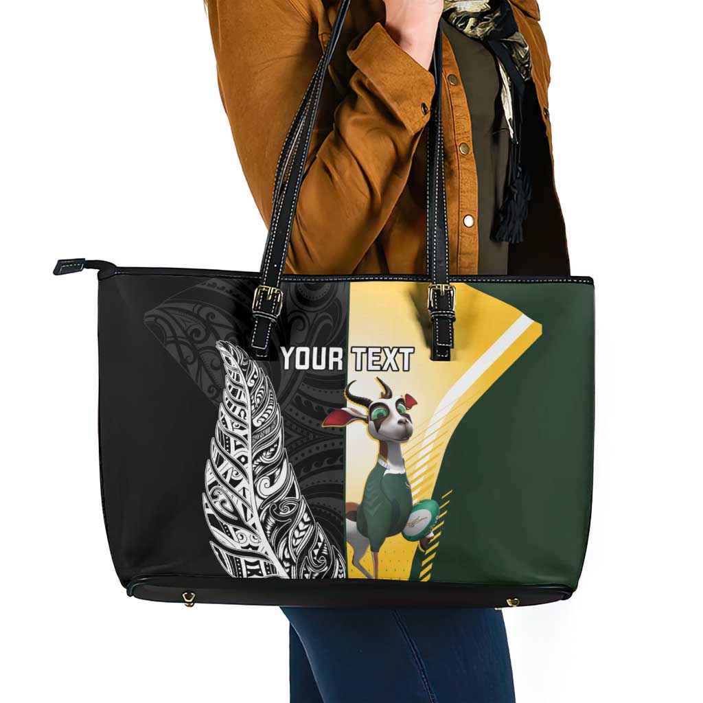 New Zealand and South Africa Rugby Custom Leather Tote Bag Maori Silver Fern Springbok Together - Aussie Hoodie