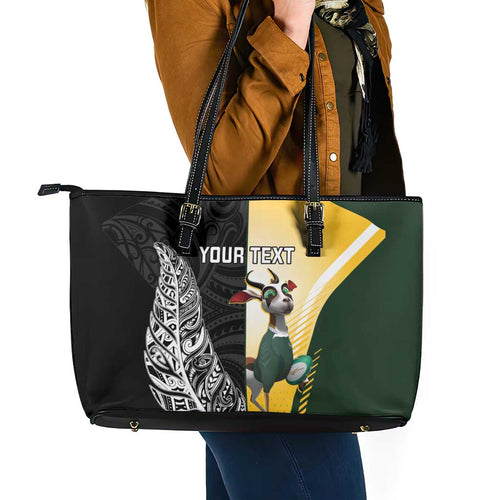 New Zealand and South Africa Rugby Custom Leather Tote Bag Maori Silver Fern Springbok Together - Aussie Hoodie