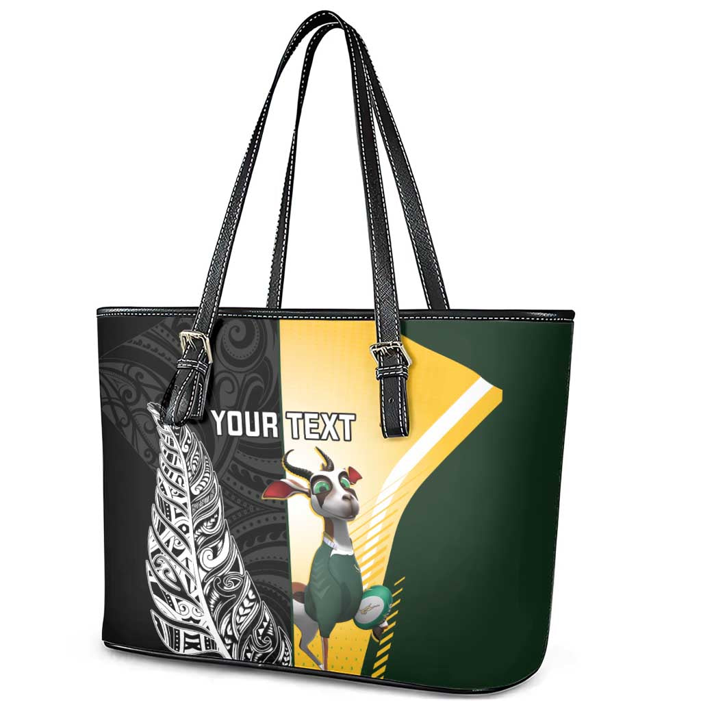 New Zealand and South Africa Rugby Custom Leather Tote Bag Maori Silver Fern Springbok Together - Aussie Hoodie