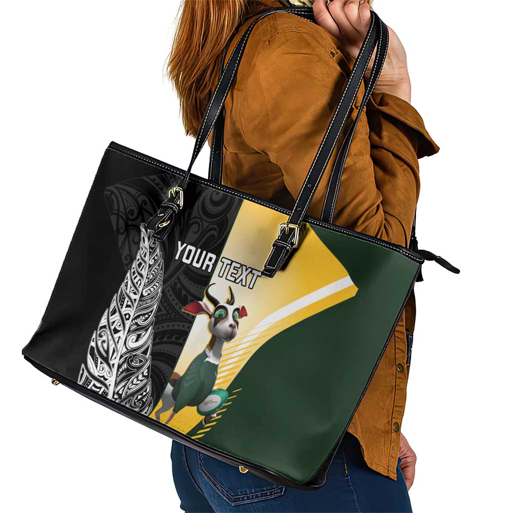 New Zealand and South Africa Rugby Custom Leather Tote Bag Maori Silver Fern Springbok Together - Aussie Hoodie