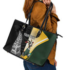 New Zealand and South Africa Rugby Custom Leather Tote Bag Maori Silver Fern Springbok Together - Aussie Hoodie