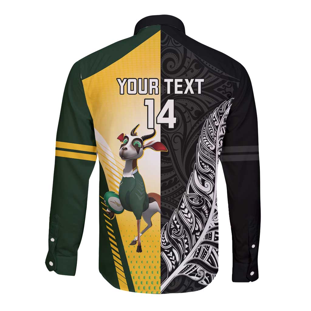 New Zealand and South Africa Rugby Custom Long Sleeve Button Shirt Maori Silver Fern Springbok Together - Aussie Hoodie
