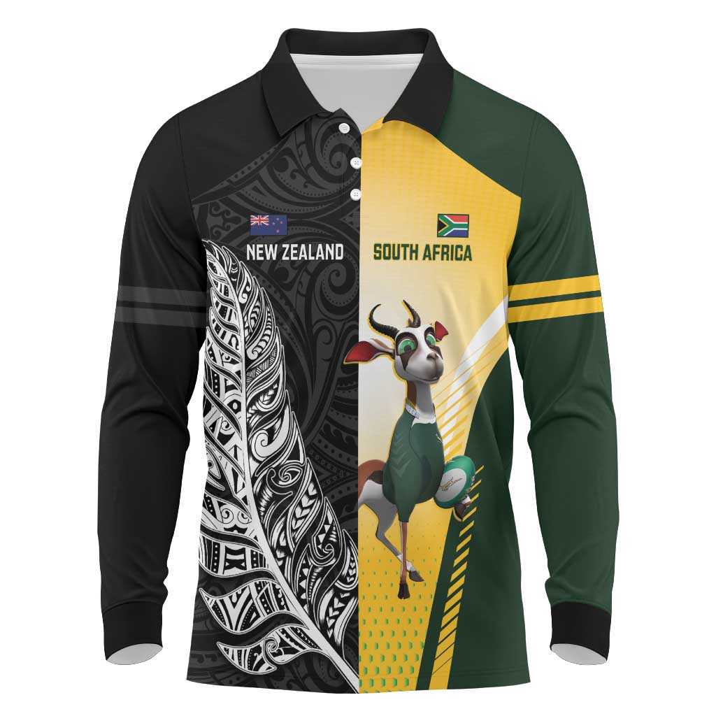 New Zealand and South Africa Rugby Custom Long Sleeve Polo Shirt Maori Silver Fern Springbok Together - Aussie Hoodie