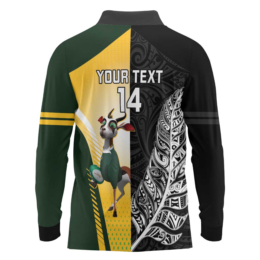 New Zealand and South Africa Rugby Custom Long Sleeve Polo Shirt Maori Silver Fern Springbok Together - Aussie Hoodie