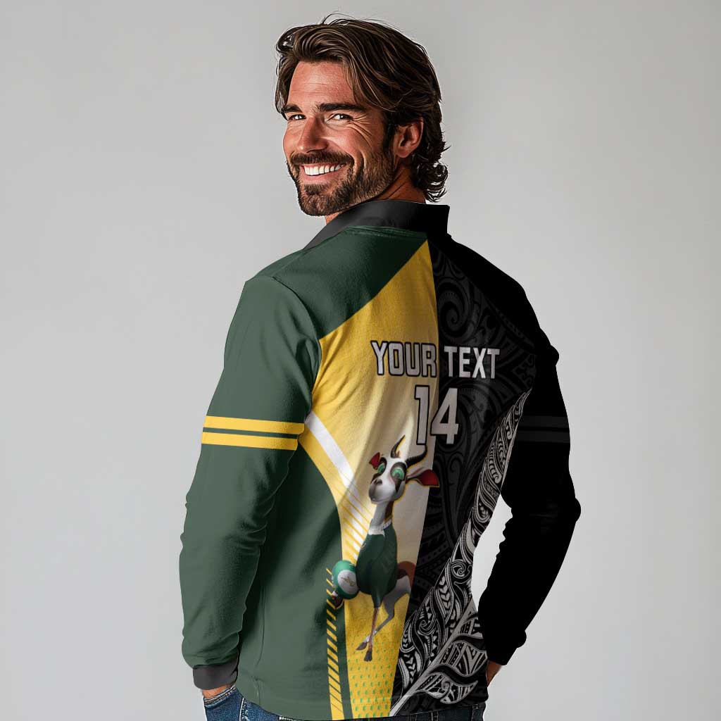 New Zealand and South Africa Rugby Custom Long Sleeve Polo Shirt Maori Silver Fern Springbok Together - Aussie Hoodie