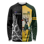 New Zealand and South Africa Rugby Custom Long Sleeve Shirt Maori Silver Fern Springbok Together - Aussie Hoodie