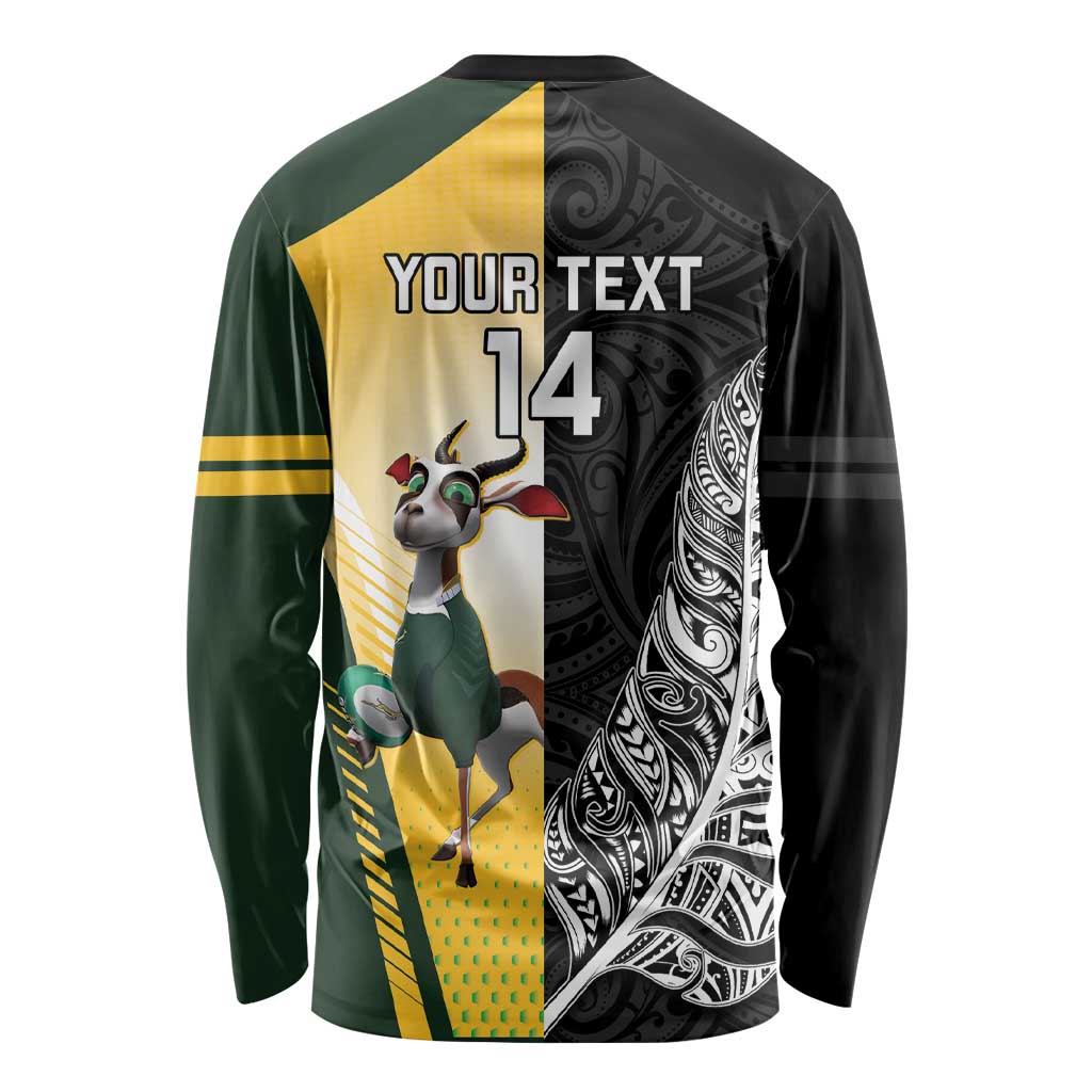 New Zealand and South Africa Rugby Custom Long Sleeve Shirt Maori Silver Fern Springbok Together - Aussie Hoodie