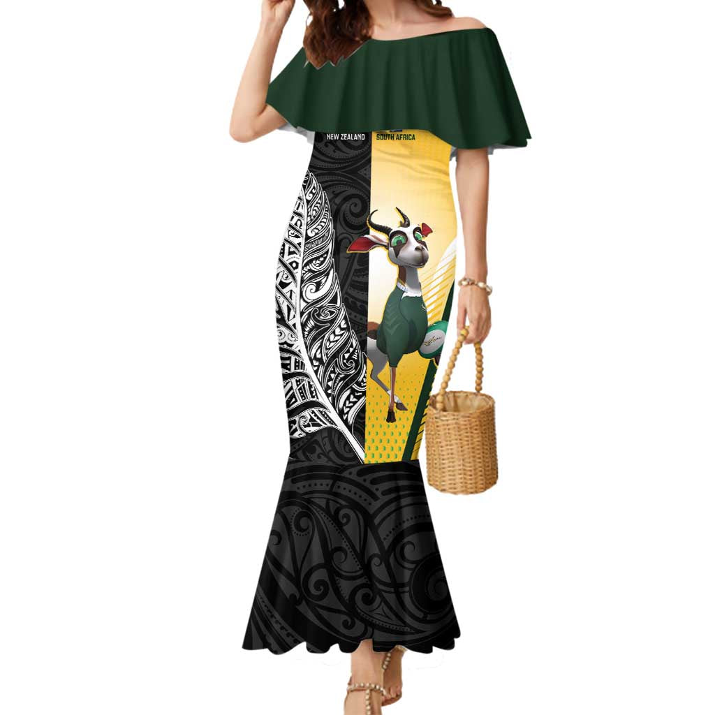 New Zealand and South Africa Rugby Custom Mermaid Dress Maori Silver Fern Springbok Together - Aussie Hoodie
