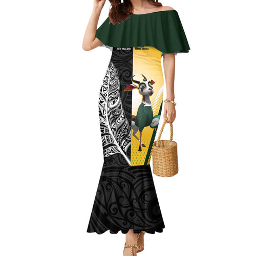 New Zealand and South Africa Rugby Custom Mermaid Dress Maori Silver Fern Springbok Together - Aussie Hoodie
