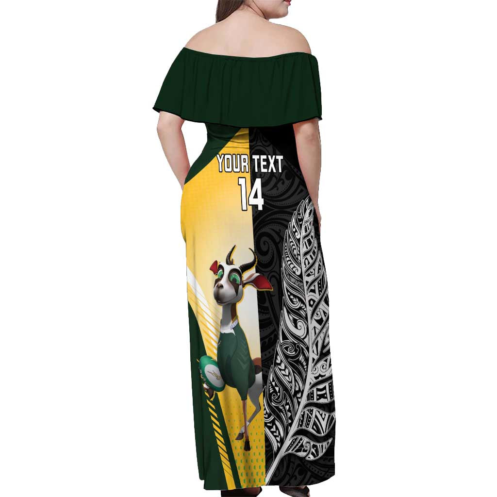 New Zealand and South Africa Rugby Custom Off Shoulder Maxi Dress Maori Silver Fern Springbok Together - Aussie Hoodie
