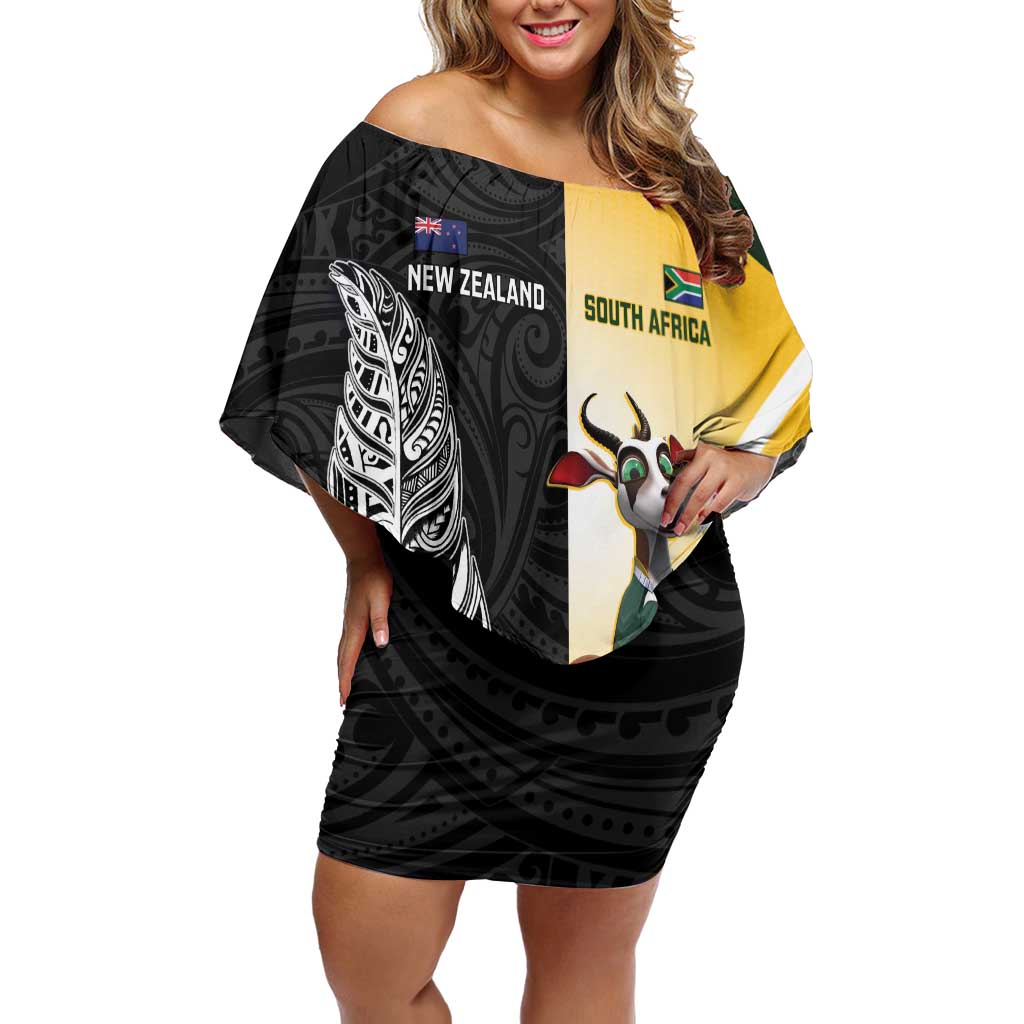 New Zealand and South Africa Rugby Custom Off Shoulder Short Dress Maori Silver Fern Springbok Together - Aussie Hoodie