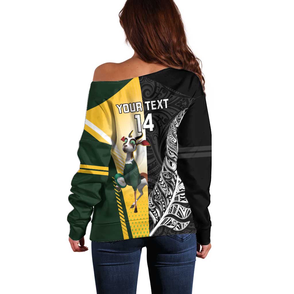 New Zealand and South Africa Rugby Custom Off Shoulder Sweater Maori Silver Fern Springbok Together - Aussie Hoodie