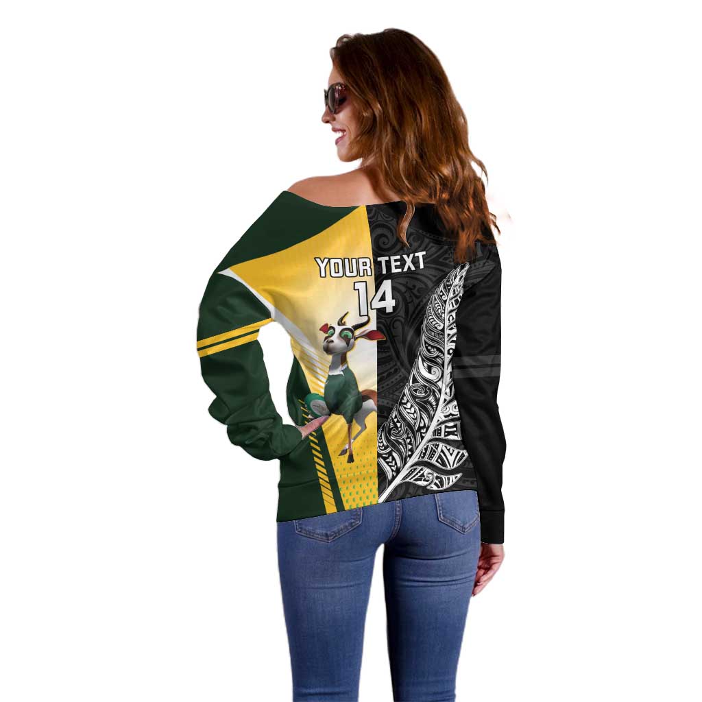 New Zealand and South Africa Rugby Custom Off Shoulder Sweater Maori Silver Fern Springbok Together - Aussie Hoodie