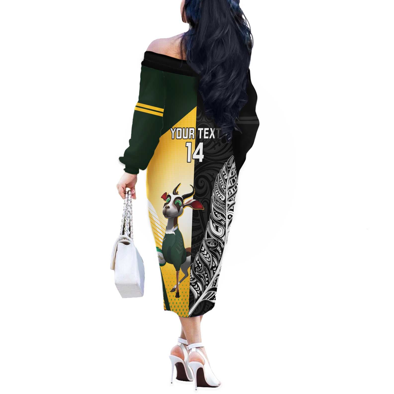 New Zealand and South Africa Rugby Custom Off The Shoulder Long Sleeve Dress Maori Silver Fern Springbok Together - Aussie Hoodie