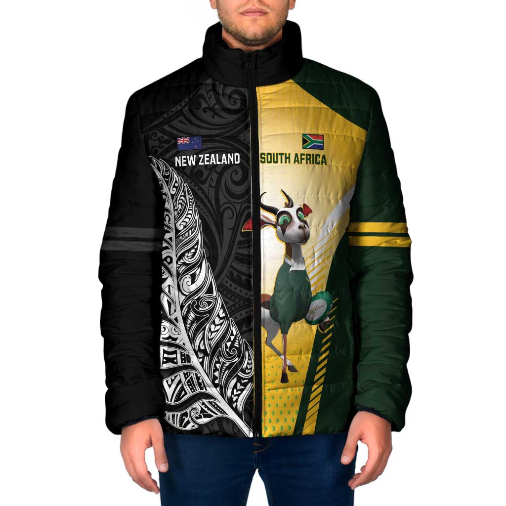 New Zealand and South Africa Rugby Custom Padded Jacket Maori Silver Fern Springbok Together - Aussie Hoodie