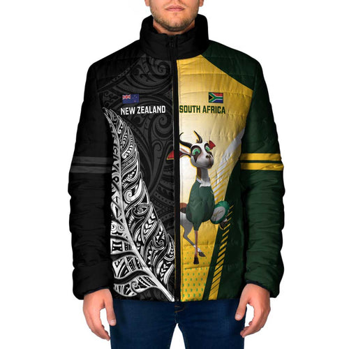 New Zealand and South Africa Rugby Custom Padded Jacket Maori Silver Fern Springbok Together - Aussie Hoodie