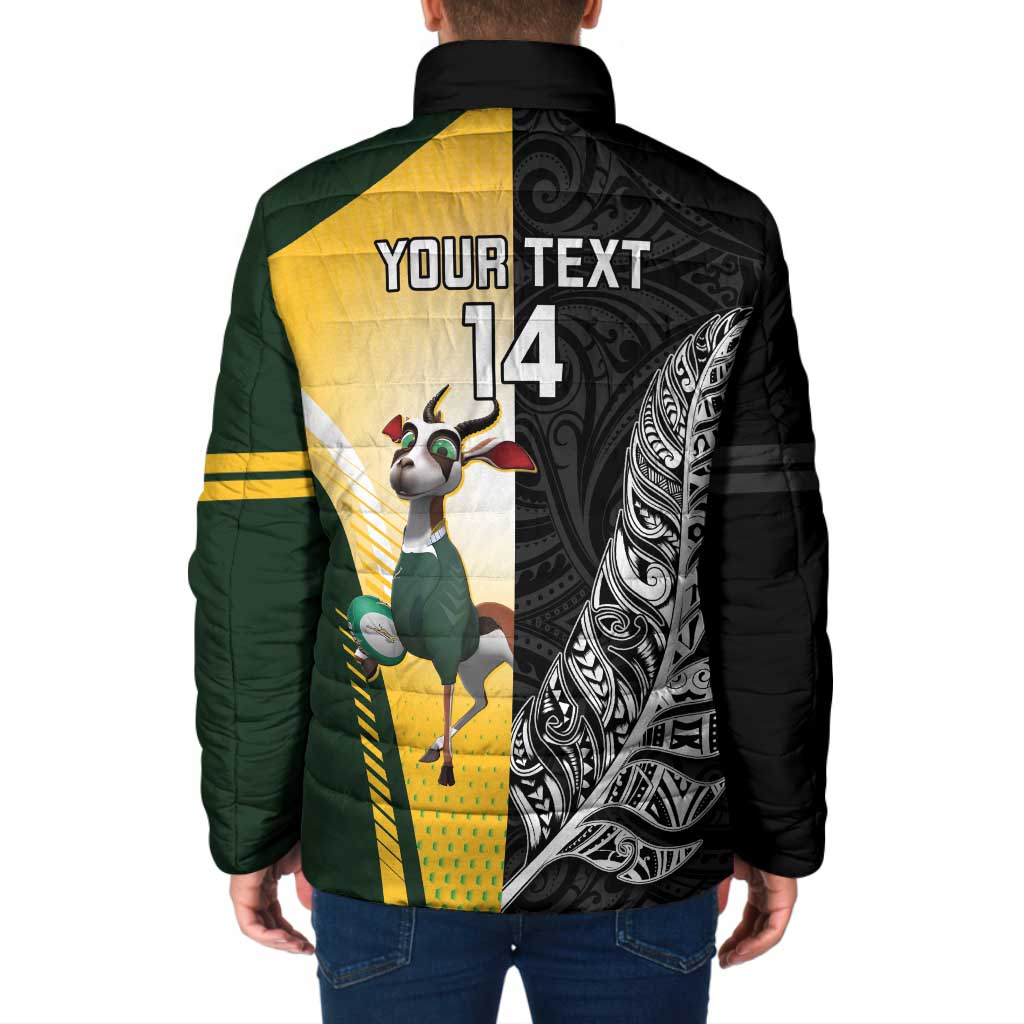 New Zealand and South Africa Rugby Custom Padded Jacket Maori Silver Fern Springbok Together - Aussie Hoodie