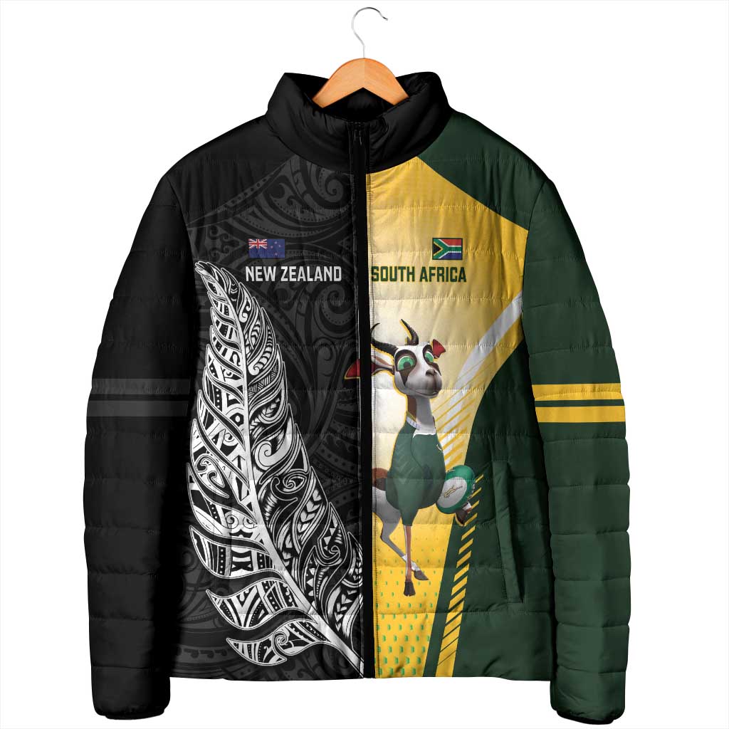 New Zealand and South Africa Rugby Custom Padded Jacket Maori Silver Fern Springbok Together - Aussie Hoodie