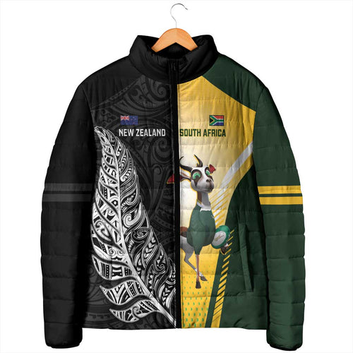 New Zealand and South Africa Rugby Custom Padded Jacket Maori Silver Fern Springbok Together - Aussie Hoodie