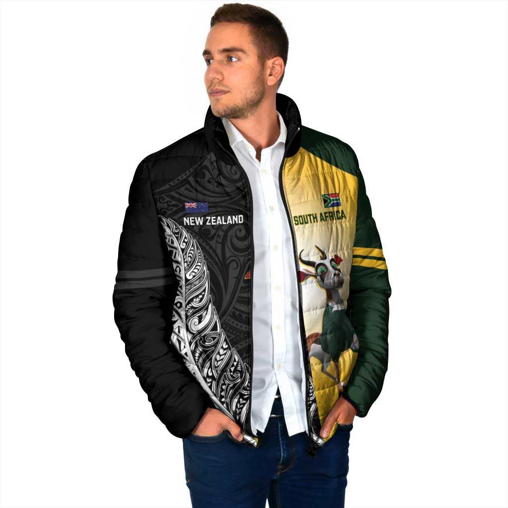 New Zealand and South Africa Rugby Custom Padded Jacket Maori Silver Fern Springbok Together - Aussie Hoodie
