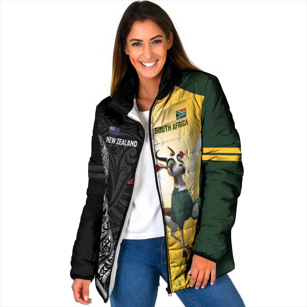 New Zealand and South Africa Rugby Custom Padded Jacket Maori Silver Fern Springbok Together - Aussie Hoodie