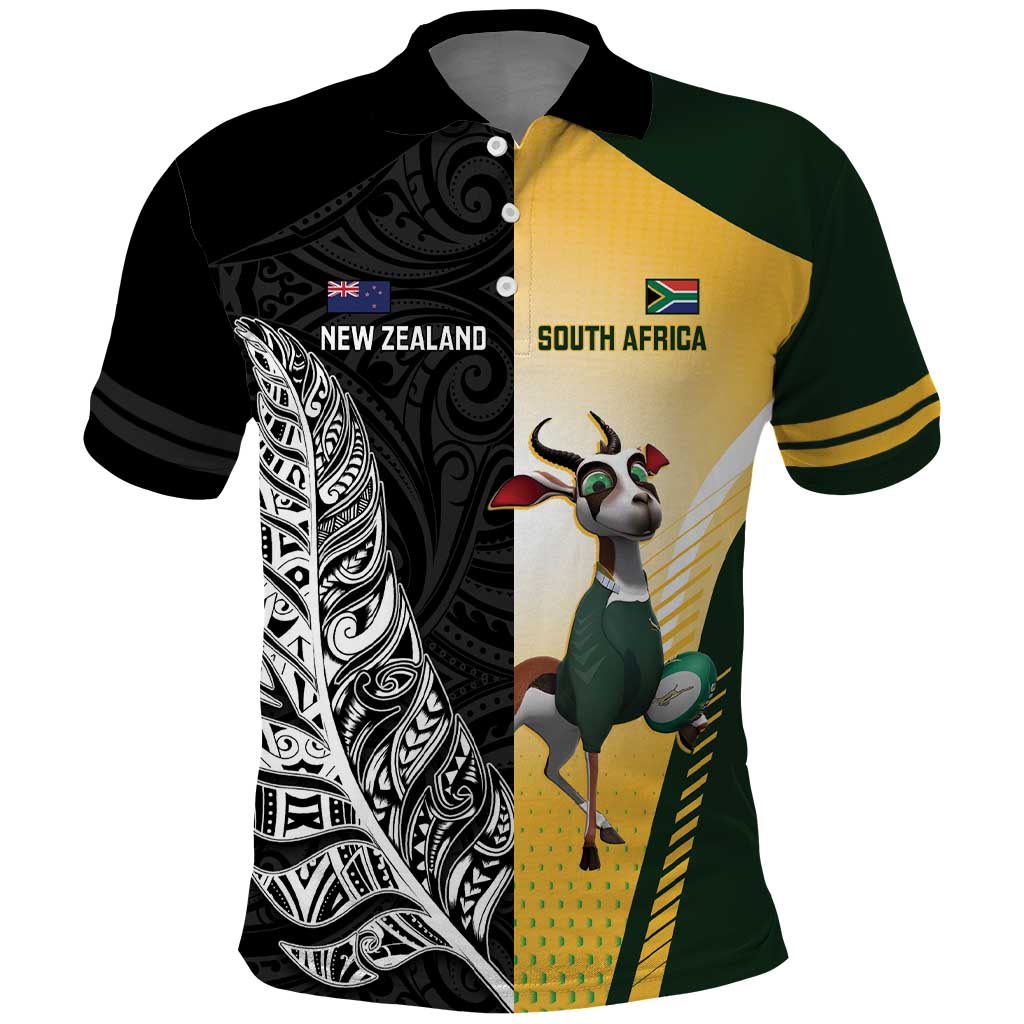 New Zealand and South Africa Rugby Custom Polo Shirt Maori Silver Fern Springbok Together - Aussie Hoodie