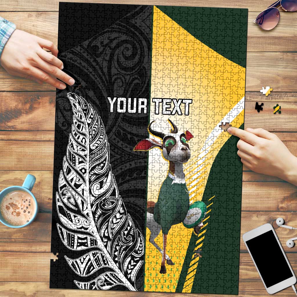 New Zealand and South Africa Rugby Custom Puzzle Maori Silver Fern Springbok Together - Aussie Hoodie