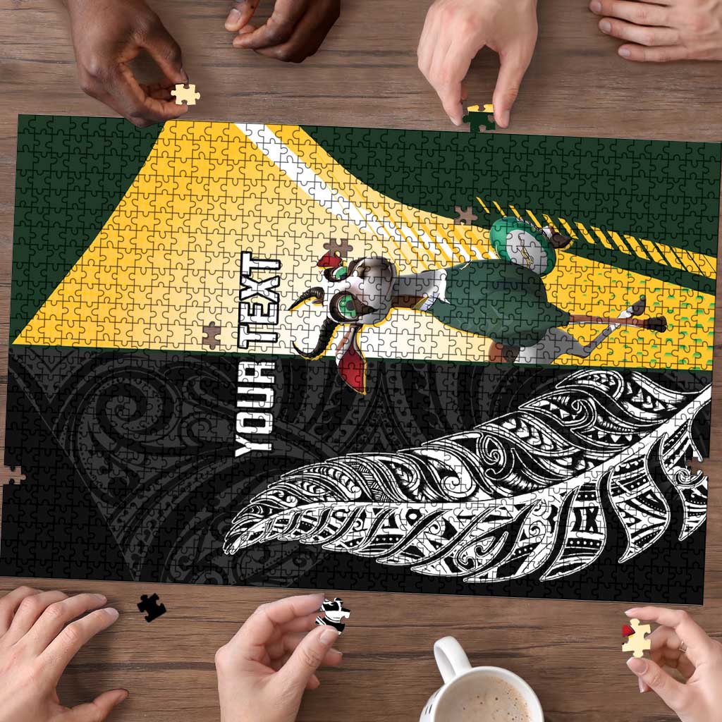 New Zealand and South Africa Rugby Custom Puzzle Maori Silver Fern Springbok Together - Aussie Hoodie